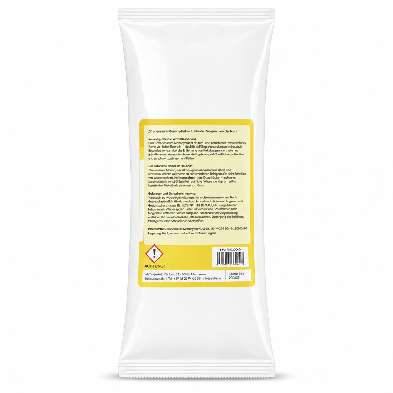 Zitronensäure Nachfüllpack 850 g – Refill für die 1 kg Dose, Lebensmittelqualität E330