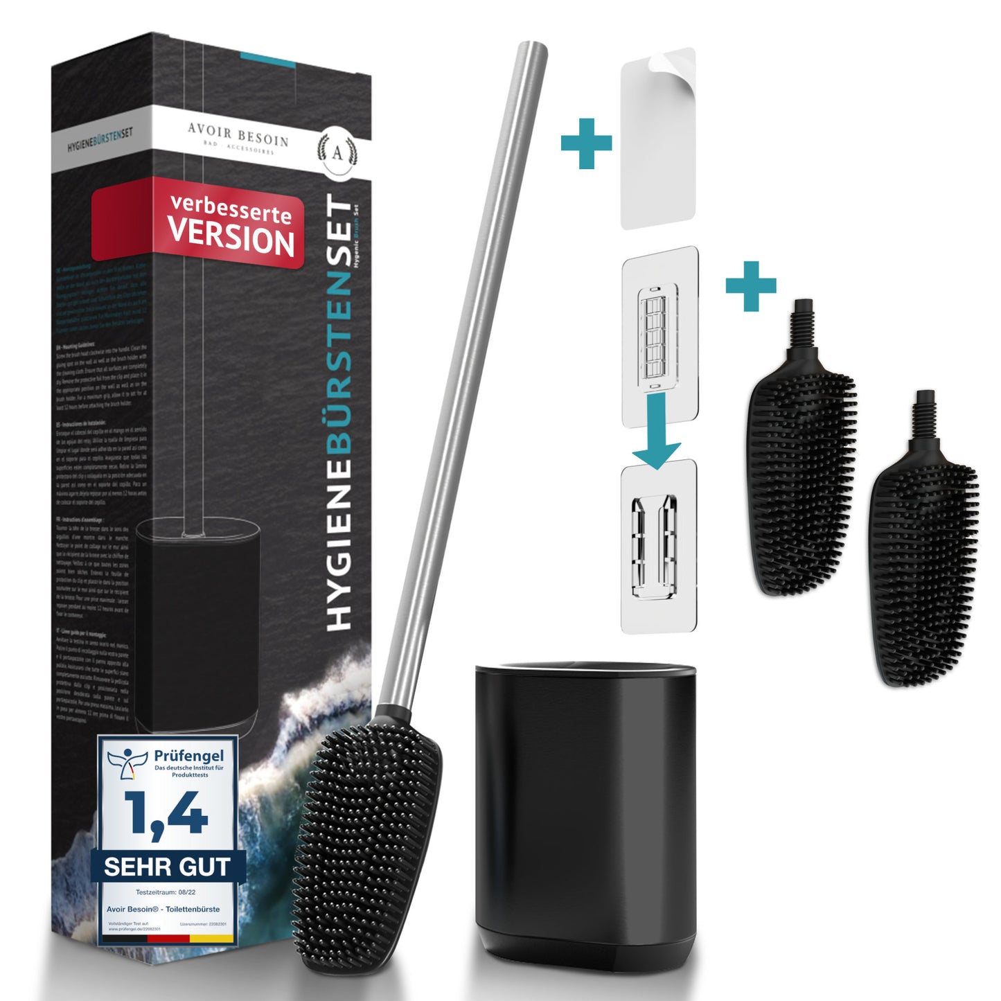 Premium Toilettenbürste Silikon Set - Hygienische WC-Bürste mit innovativem 3-in-1 Bürstenkopf - aTaTis.de