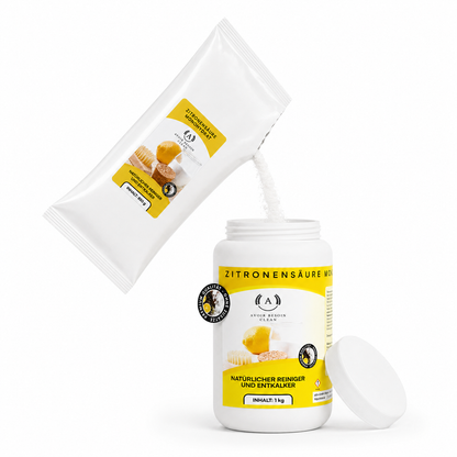 Zitronensäure Pulver Mega-Set – 1 kg Vorratsdose + 3× 850 g Nachfüllpack | Lebensmittelqualität E330 | Jahresvorrat natürlicher Entkalker