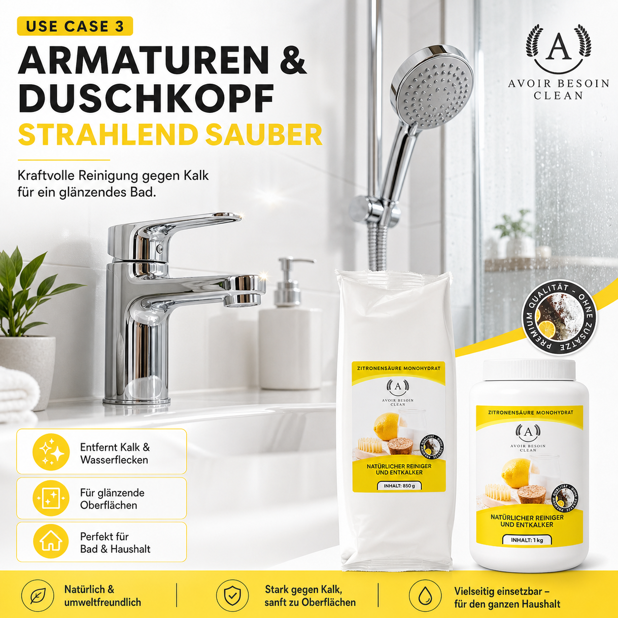 Zitronensäure Pulver Mega-Set – 1 kg Vorratsdose + 3× 850 g Nachfüllpack | Lebensmittelqualität E330 | Jahresvorrat natürlicher Entkalker