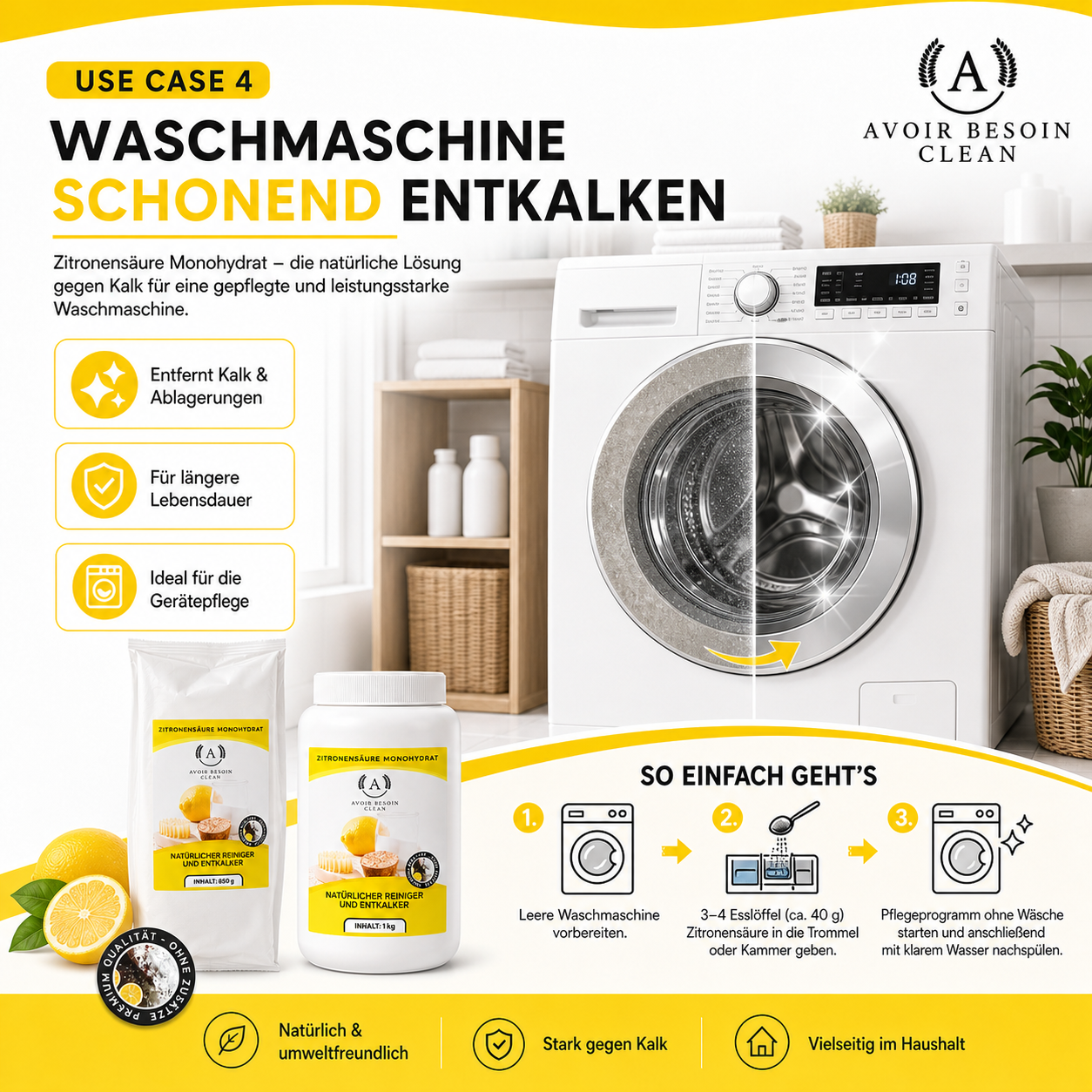 Zitronensäure Pulver Mega-Set – 1 kg Vorratsdose + 3× 850 g Nachfüllpack | Lebensmittelqualität E330 | Jahresvorrat natürlicher Entkalker