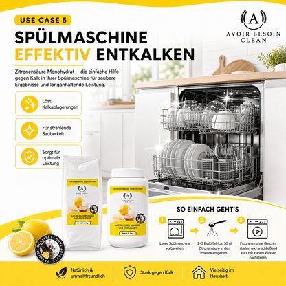 Zitronensäure Pulver Mega-Set – 1 kg Vorratsdose + 3× 850 g Nachfüllpack | Lebensmittelqualität E330 | Jahresvorrat natürlicher Entkalker