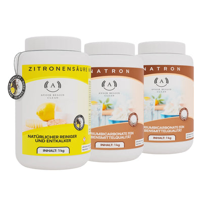 1x Zitronensäure Pulver 1kg + 2x Natron Pulver 1kg - Natürliche Haushaltsreiniger in Lebensmittelqualität